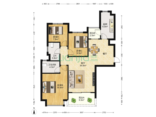 恒大御澜府 3室1厅2卫 129平方