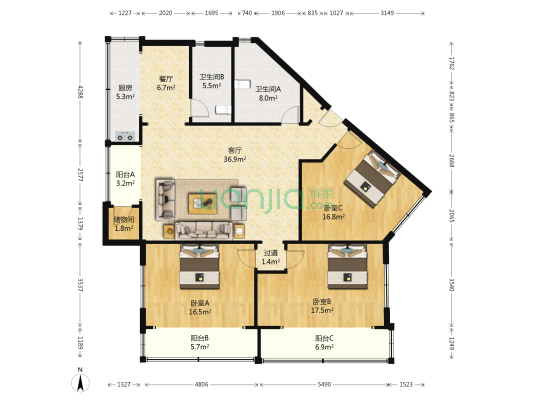 三友公寓 3室2厅2卫 156平方