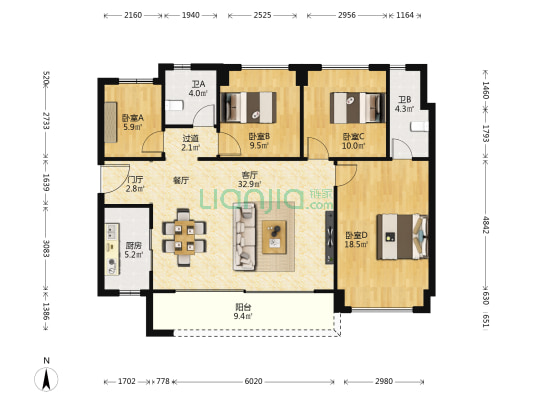 碧桂园云樾金沙 4室1厅2卫 122平方