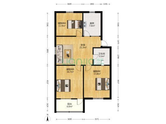 稻市弄小区 1室0厅1卫 95平方