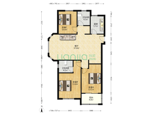 御水帝景城 3室1厅2卫 129平方