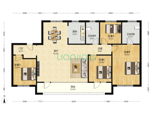 山钢明德府 4室1厅2卫 170平方