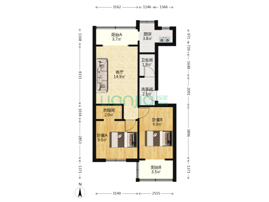 六九零四小区 2室1厅2卫 64平方