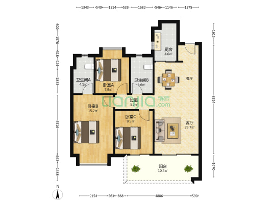 龙湖春江郦城 3室1厅2卫 109平方