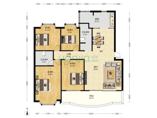 景江园 4室1厅2卫 151平方