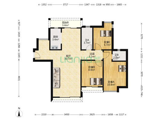 碧玉名轩 3室1厅2卫 89平方
