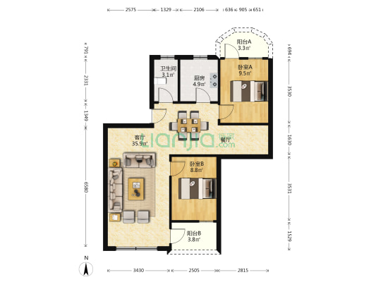 榕苑新村 2室1厅1卫 80平方