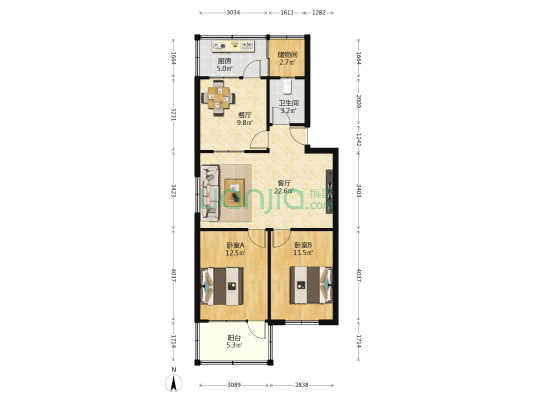 堤口南路 2室2厅1卫 91平方