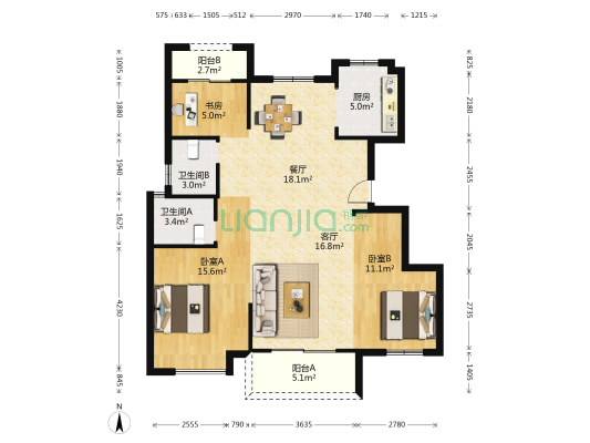大发融悦府 3室2厅2卫 115平方