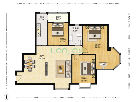 仁恒国际 3室1厅1卫 129平方