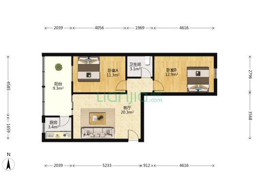 吉祥小区 2室1厅1卫 80平方