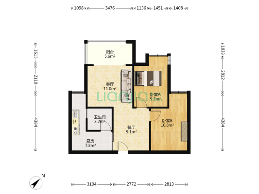 琥珀居北区 2室2厅1卫 70平方