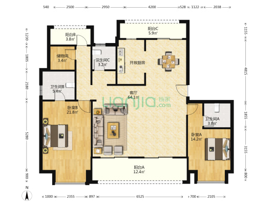 融创太湖御园 2室1厅3卫 164平方