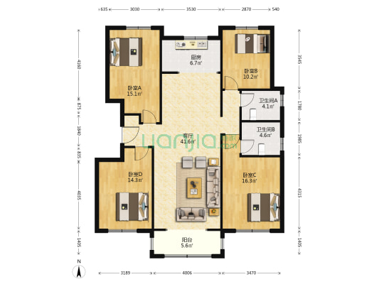 君湖园 4室1厅2卫 153平方