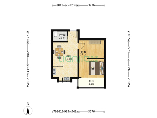 曹张新村第一社区本部 1室1厅1卫 43平方
