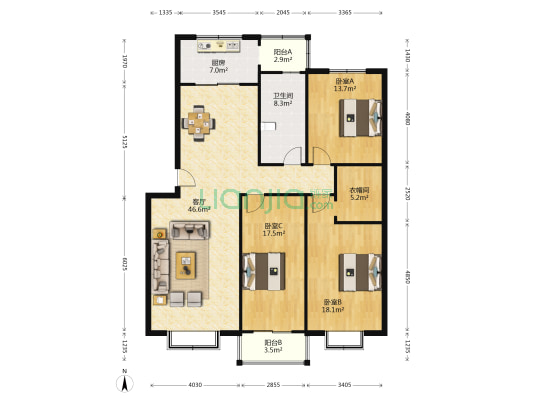 裕华文桂园 3室1厅1卫 152平方