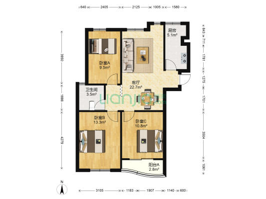 金润家园 3室1厅1卫 88平方