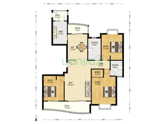 绅园 3室2厅2卫 163平方