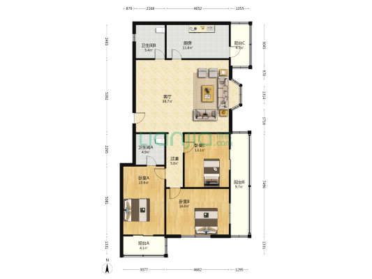隆昌公寓 3室1厅2卫 164平方