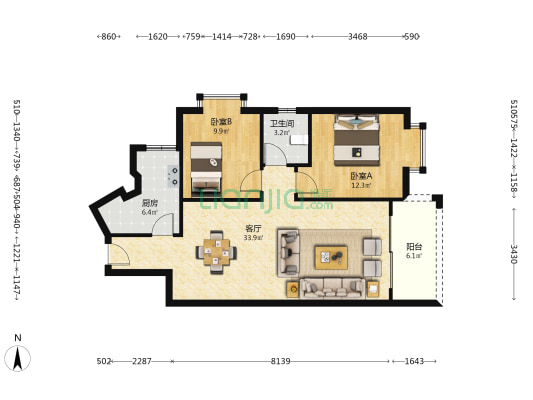華清園 2室1厅1卫 85平方