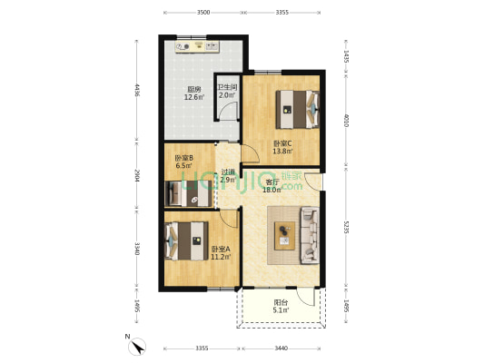 职教路 3室1厅1卫 84平方