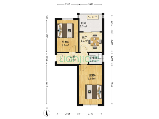 棉纺二区 2室1厅1卫 51平方
