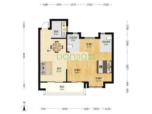 恒荣九洲悦城 3室1厅2卫 89平方