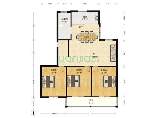 新苑小区（二三四区） 3室1厅1卫 131平方