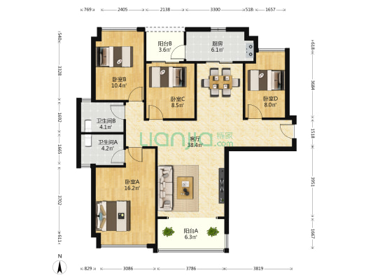 合生湖山国际5期峰荟 4室1厅2卫 135平方