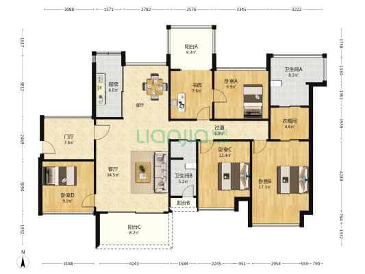 溪山君樾 5室1厅2卫 145平方