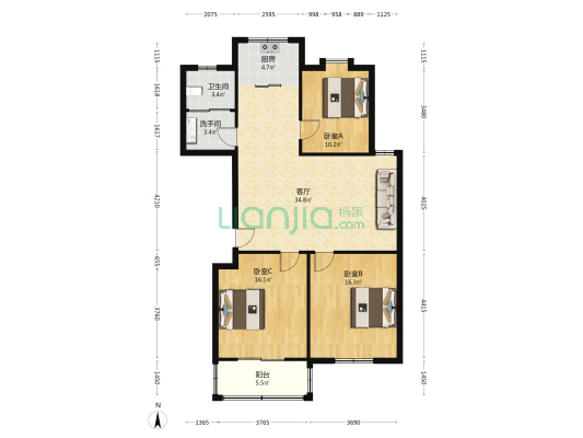 中鑫济河苑 3室1厅2卫 122平方