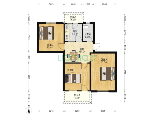 繁荣路39号 3室1厅1卫 76平方