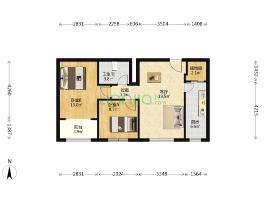 宏安馨苑(华明云璟) 2室1厅1卫 84平方