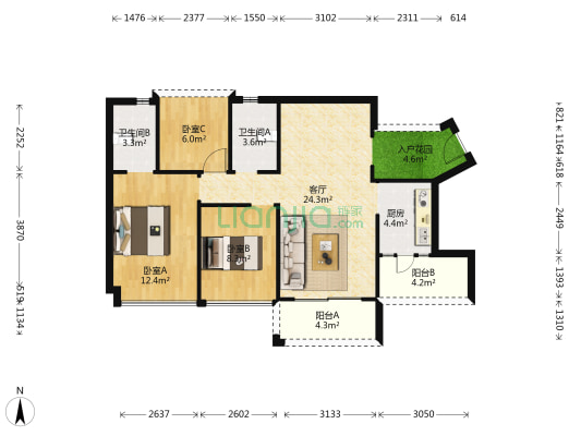 泰瑞居 3室1厅2卫 87平方