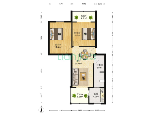五汇苑 2室1厅1卫 80平方