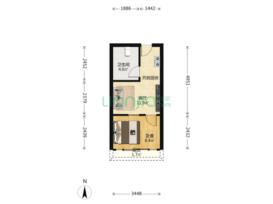 耀江商厦 1室1厅1卫 39平方