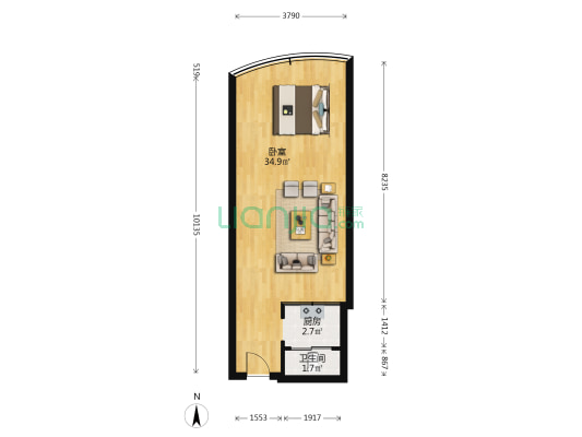 东江湾 1室0厅1卫 60平方