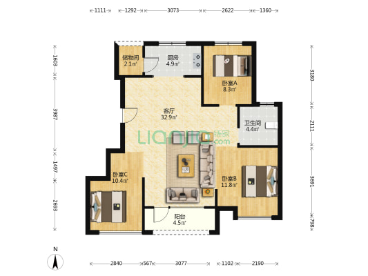 峰山怡景北区 3室1厅1卫 105平方