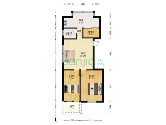 东牙巷7号审计厅宿舍 2室1厅1卫 82平方