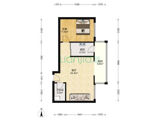 学府青年城 1室1厅1卫 70平方