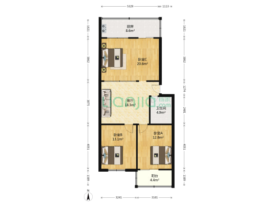 环境监测中心站宿舍 3室1厅1卫 88平方