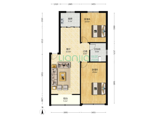 煤建小区 2室1厅1卫 104平方