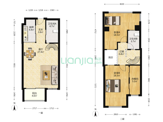 天琴大厦 2室1厅2卫 63平方