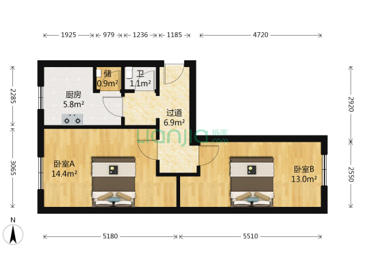 一汽5街区 2室0厅1卫 61平方