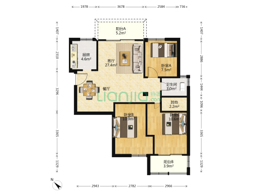 名桂佳园 3室1厅1卫 87平方