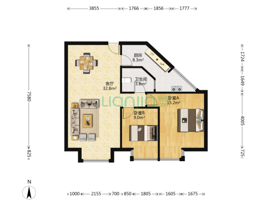 力山箐华苑 2室1厅1卫 80平方
