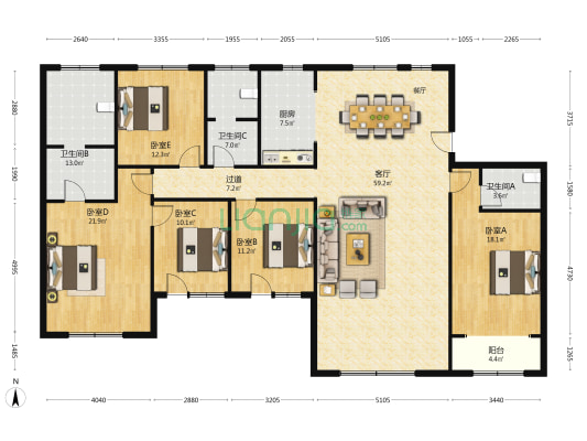赢兴华庭 5室1厅3卫 229平方