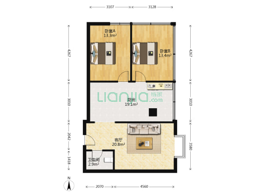 泓林金色地标 2室1厅1卫 35平方