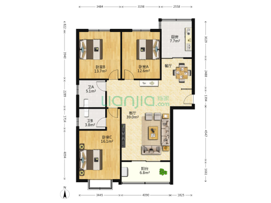 水木清华一期 3室1厅2卫 133平方