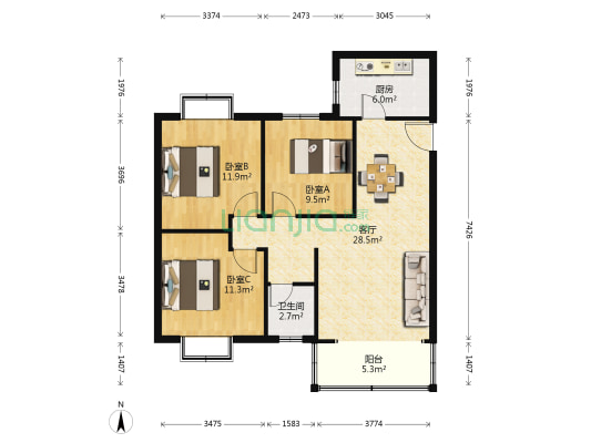 龙吉湾小区 3室1厅1卫 92平方